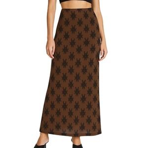 Tiger Mist Brown Mesh Midi Skirt Women's Small Gothic Y2K Sheer Overlay Print